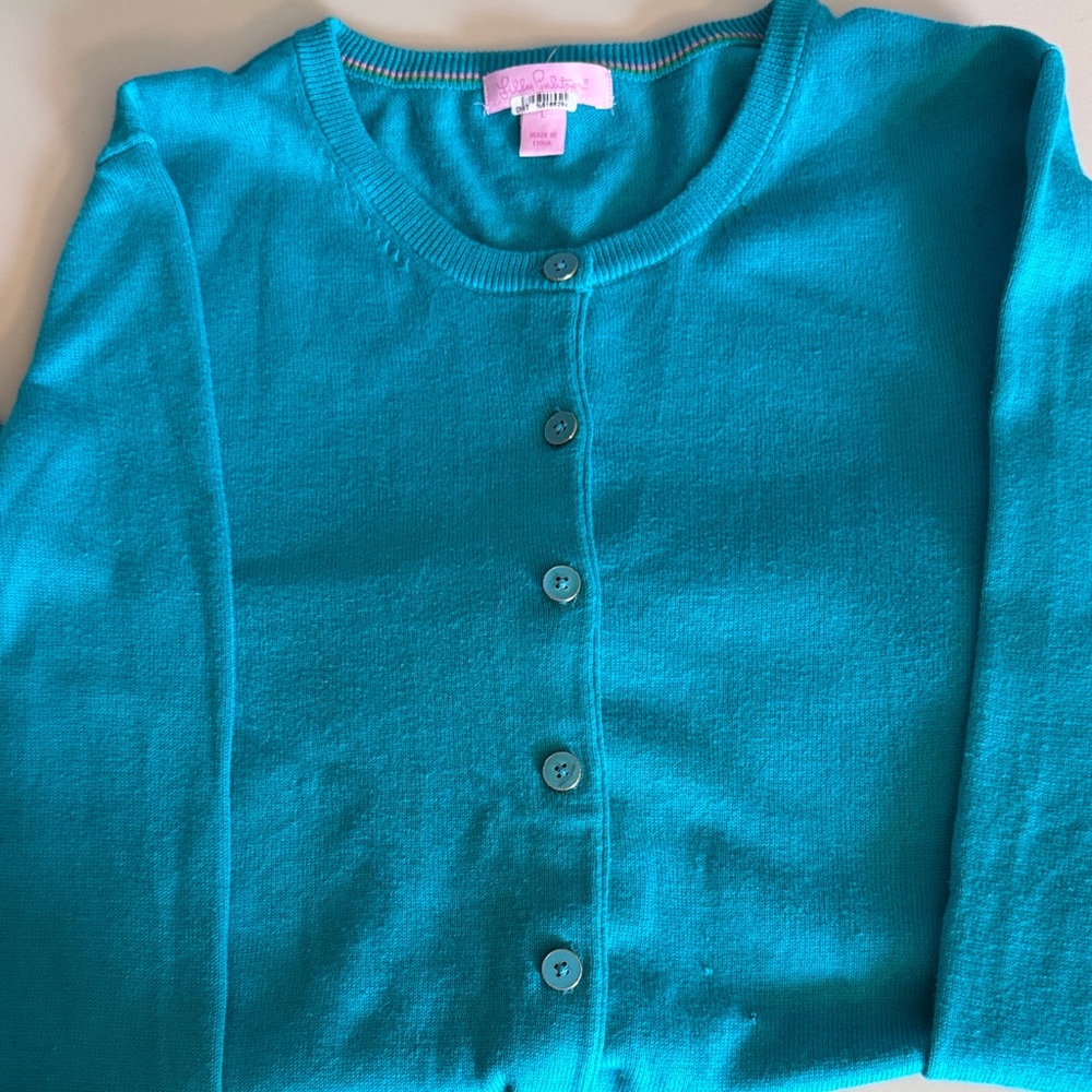 Lilly Pulitzer blue long sleeve Button-Up Cardigan sz L